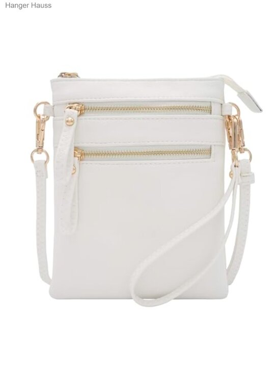 Handbags - Faux Leather Crossbody Bag with Detachable Wristlet, Multi Zip Pockets,